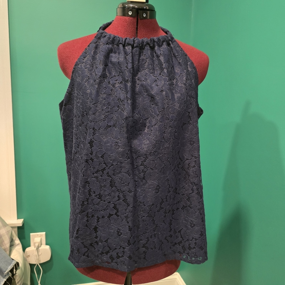 Trina Turk Navy Lace Halter Blouse, Size M